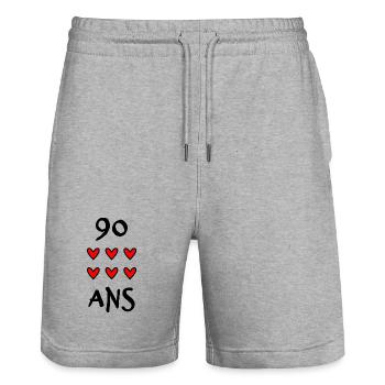 90. 90 ANS. 90e ANNIVERSAIRE. ANNIVERSAIRE 90 ANS. - Short de jogging bio TRAINER Stanley/Stella unisexe - gris chiné - Devant - Nik (191cm) & Marisol (170cm)