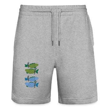 Fish pattern in delicate color gradients - Stanley/Stella Trainer Unisex Organic Jogging Shorts - heather grey - Front - Nik (191cm) & Marisol (170cm)