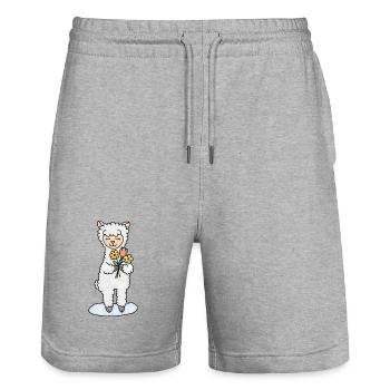 Alpaca with bouquet of flowers - Stanley/Stella Trainer Unisex Organic Jogging Shorts - heather grey - Front - Nik (191cm) & Marisol (170cm)