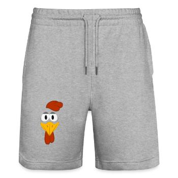 Dessin animé drôle avec visage de poule et grands yeux, animal mignon - Short de jogging bio TRAINER Stanley/Stella unisexe - gris chiné - Devant - Nik (191cm) & Marisol (170cm)