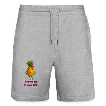 Roi Ananas : DramaOff - Short de jogging bio TRAINER Stanley/Stella unisexe - gris chiné - Devant - Nik (191cm) & Marisol (170cm)