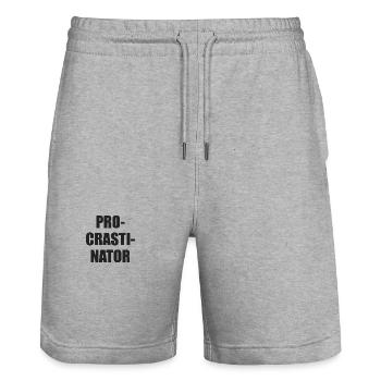 Procrastinator Typo Block - Stanley/Stella Trainer Unisex Organic Jogging Shorts - heather grey - Front - Nik (191cm) & Marisol (170cm)