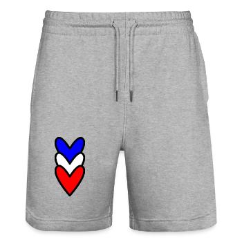 HERZ. HERZ. VALENTINSTAG. LIEBE. LIEBE. PAAR. - Stanley/Stella Unisex Bio Joggingshorts Trainer  - Grau meliert - Vorne - Nik (191cm) & Marisol (170cm)