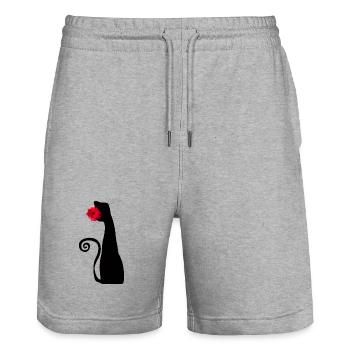 Schwarze Katze mit roter Rose, niedlichem gotischen Design - Stanley/Stella Unisex Bio Joggingshorts Trainer  - Grau meliert - Vorne - Nik (191cm) & Marisol (170cm)