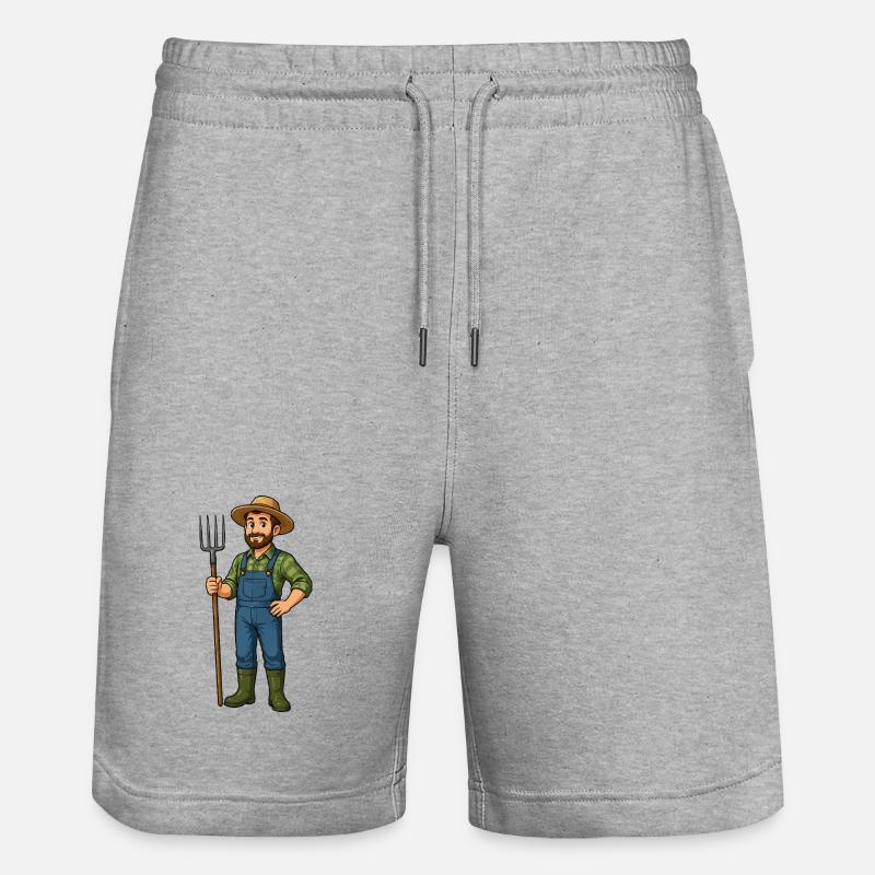 Dessin animé Fermier avec fourche - Short de jogging bio TRAINER Stanley/Stella unisexe - gris chiné