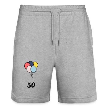 50. 50 YEARS. 50th ANNIVERSARY. 50 YEARS ANNIVERSARY. - Stanley/Stella Trainer Unisex Organic Jogging Shorts - heather grey - Front - Nik (191cm) & Marisol (170cm)