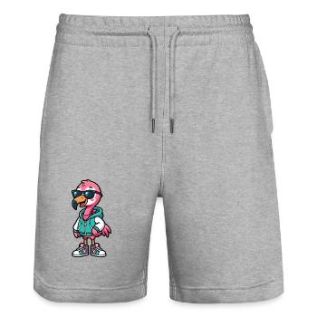 Cool Flamingo - Stanley/Stella Trainer Unisex Organic Jogging Shorts - heather grey - Front - Nik (191cm) & Marisol (170cm)