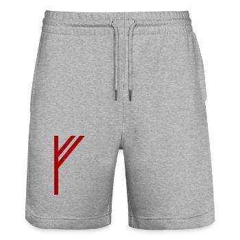 Fehu Rune Red – Viking Futhark Norse - Short de jogging bio TRAINER Stanley/Stella unisexe - gris chiné - Devant - Nik (191cm) & Marisol (170cm)