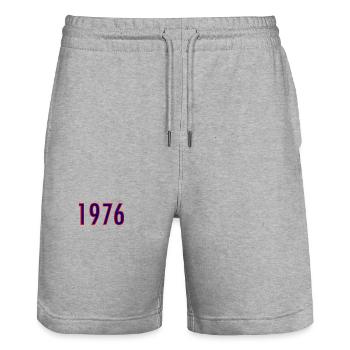 Year 1976 Neon Style - Stanley/Stella Trainer Unisex Organic Jogging Shorts - heather grey - Front - Nik (191cm) & Marisol (170cm)
