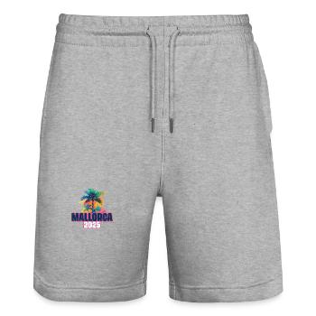 Mallorca 2025 Urlaub Palmen - Stanley/Stella Unisex Bio Joggingshorts Trainer  - Grau meliert - Vorne - Nik (191cm) & Marisol (170cm)