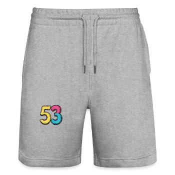 53 Number Symbol - Stanley/Stella Trainer Unisex Organic Jogging Shorts - heather grey - Front - Nik (191cm) & Marisol (170cm)
