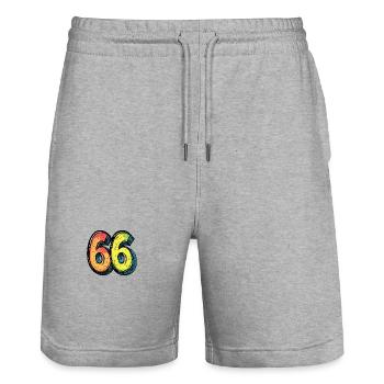 66 Number Symbol - Stanley/Stella Trainer Unisex Organic Jogging Shorts - heather grey - Front - Nik (191cm) & Marisol (170cm)