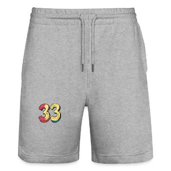 33 Zahl symbol - Stanley/Stella Unisex Bio Joggingshorts Trainer  - Grau meliert - Vorne - Nik (191cm) & Marisol (170cm)