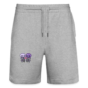 Méduses Couple Saint-Valentin - Short de jogging bio TRAINER Stanley/Stella unisexe - gris chiné - Devant - Nik (191cm) & Marisol (170cm)