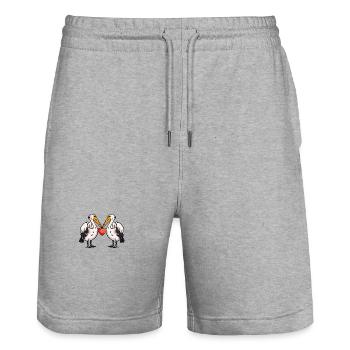 Pelikan Vogel Paar Verliebt Valentinstag - Stanley/Stella Unisex Bio Joggingshorts Trainer  - Grau meliert - Vorne - Nik (191cm) & Marisol (170cm)