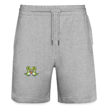 Dinosaur T-Rex Couple Heart Valentine's Day - Stanley/Stella Trainer Unisex Organic Jogging Shorts - heather grey - Front - Nik (191cm) & Marisol (170cm)