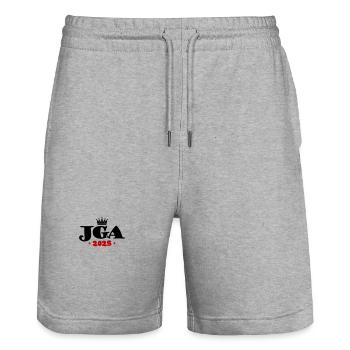 JGA 2025 Junggesellen Abschied - Stanley/Stella Unisex Bio Joggingshorts Trainer  - Grau meliert - Vorne - Nik (191cm) & Marisol (170cm)