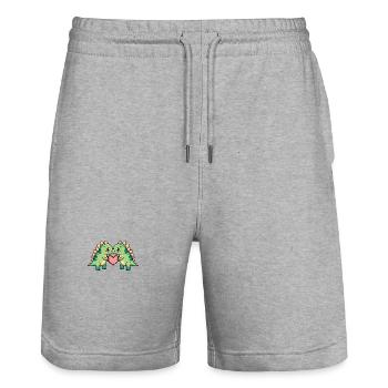 Dinosaur stegosaurus couple heart Valentine's Day - Stanley/Stella Trainer Unisex Organic Jogging Shorts - heather grey - Front - Nik (191cm) & Marisol (170cm)
