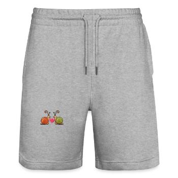 Escargot Couple Saint-Valentin - Short de jogging bio TRAINER Stanley/Stella unisexe - gris chiné - Devant - Nik (191cm) & Marisol (170cm)
