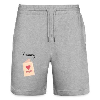 Yummy Mom - Stanley/Stella Trainer Unisex Organic Jogging Shorts - heather grey - Front - Nik (191cm) & Marisol (170cm)