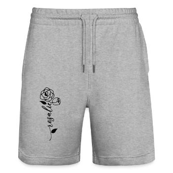 Rosalie Nom Prénom Fleur - Short de jogging bio TRAINER Stanley/Stella unisexe - gris chiné - Devant - Nik (191cm) & Marisol (170cm)