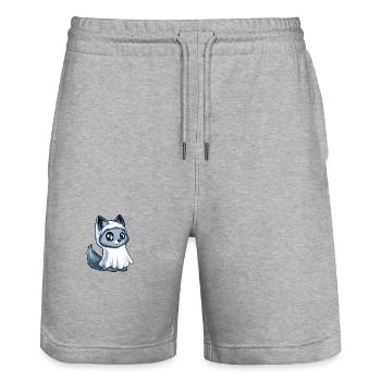 Wolf Halloween Funny Ghost - Stanley/Stella Trainer Unisex Organic Jogging Shorts - heather grey - Front - Nik (191cm) & Marisol (170cm)