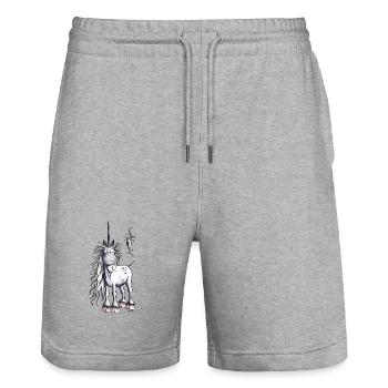 Es ist Einhorn Zeit - Stanley/Stella Unisex Bio Joggingshorts Trainer  - Grau meliert - Vorne - Nik (191cm) & Marisol (170cm)