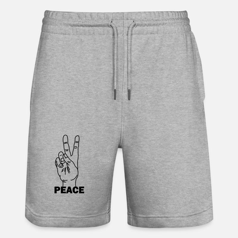 Hand gesture peace with peace text - Stanley/Stella Trainer Unisex Organic Jogging Shorts - heather grey