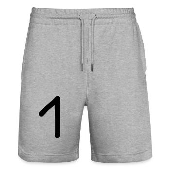 1 Number One Number Black Birthday - Stanley/Stella Trainer Unisex Organic Jogging Shorts - heather grey - Front - Nik (191cm) & Marisol (170cm)