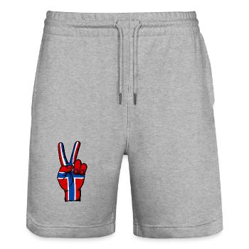 Norwegen Flagge Frieden Victory Symbol - Stanley/Stella Unisex Bio Joggingshorts Trainer  - Grau meliert - Vorne - Nik (191cm) & Marisol (170cm)