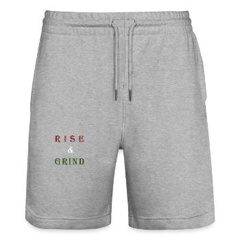 Typographie motivationnelle Rise & Grind - Short de jogging bio TRAINER Stanley/Stella unisexe - gris chiné - Devant - Nik (191cm) & Marisol (170cm)