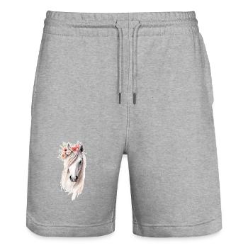 Pferd mit Blumen - Stanley/Stella Unisex Bio Joggingshorts Trainer  - Grau meliert - Vorne - Nik (191cm) & Marisol (170cm)