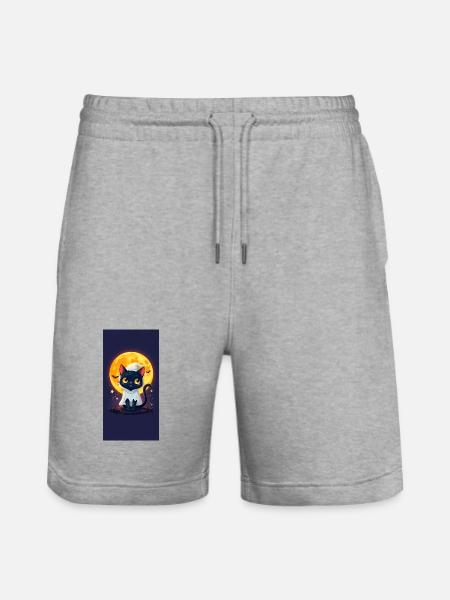 Moonlight Cat in Ghost Cloak - Stanley/Stella Trainer Unisex Organic Jogging Shorts - heather grey