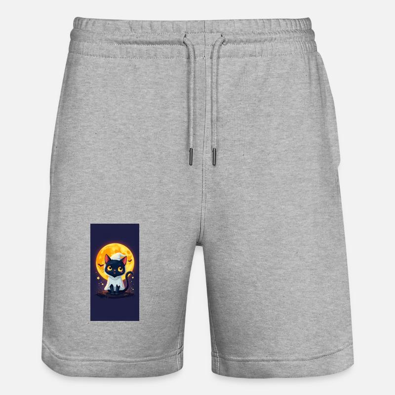 Moonlight Cat in Ghost Cloak - Stanley/Stella Trainer Unisex Organic Jogging Shorts - heather grey