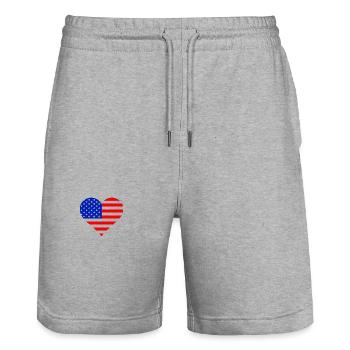 Heart US Flag - Stanley/Stella Trainer Unisex Organic Jogging Shorts - heather grey - Front - Nik (191cm) & Marisol (170cm)
