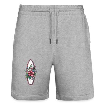 Floral Surfboard T-Shirt – Beach Style - Stanley/Stella Unisex Bio Joggingshorts Trainer  - Grau meliert - Vorne - Nik (191cm) & Marisol (170cm)