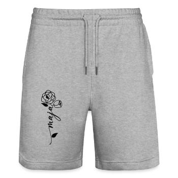 Maja Name Vorname Namensblume - Stanley/Stella Unisex Bio Joggingshorts Trainer  - Grau meliert - Vorne - Nik (191cm) & Marisol (170cm)