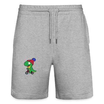 Dino Dinosaurier Junge Kind Beanie Mütze Fahrrad - Stanley/Stella Unisex Bio Joggingshorts Trainer  - Grau meliert - Vorne - Nik (191cm) & Marisol (170cm)