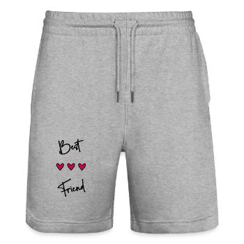 GELIEBTE. MEISTER. VIELEN DANK. DANKE, HERRIN - Stanley/Stella Unisex Bio Joggingshorts Trainer  - Grau meliert - Vorne - Nik (191cm) & Marisol (170cm)