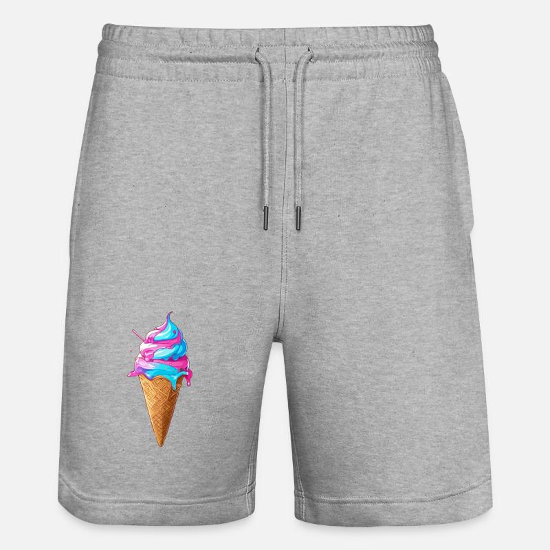 Lecker Eiscreme | Synthwave Eistüte - Stanley/Stella Unisex Bio Joggingshorts Trainer  - Grau meliert
