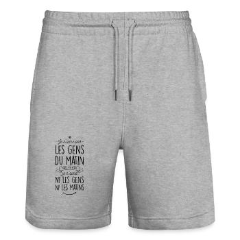 Je n'aime ni les gens ni les matins - Short de jogging bio TRAINER Stanley/Stella unisexe - gris chiné - Devant - Nik (191cm) & Marisol (170cm)