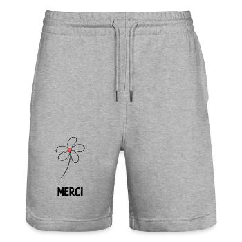MISTRESS. HEART. MASTER. THANK YOU. THANK YOU MISTRESS. - Stanley/Stella Trainer Unisex Organic Jogging Shorts - heather grey - Front - Nik (191cm) & Marisol (170cm)