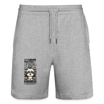 Pêche et chien de berger de l’Himalaya - Short de jogging bio TRAINER Stanley/Stella unisexe - gris chiné - Devant - Nik (191cm) & Marisol (170cm)