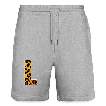 Leopard Print Corner Design - Stanley/Stella Trainer Unisex Organic Jogging Shorts - heather grey - Front - Nik (191cm) & Marisol (170cm)