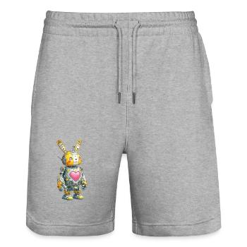 Herzroboter Häschen im Retro-Stil - Stanley/Stella Unisex Bio Joggingshorts Trainer  - Grau meliert - Vorne - Nik (191cm) & Marisol (170cm)