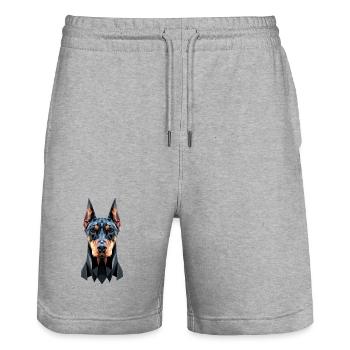 Dobermann Hunde Motiv Wachhund Stolze Dobermänner - Stanley/Stella Unisex Bio Joggingshorts Trainer  - Grau meliert - Vorne - Nik (191cm) & Marisol (170cm)