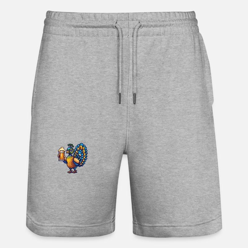 Pfau Vogel Bier Pixel - Stanley/Stella Unisex Bio Joggingshorts Trainer  - Grau meliert