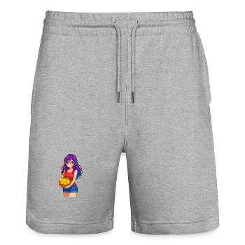 Junge Frau mit Zitronenkorb - Stanley/Stella Unisex Bio Joggingshorts Trainer  - Grau meliert - Vorne - Nik (191cm) & Marisol (170cm)