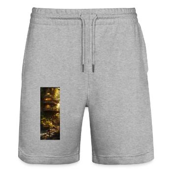 Fantasy treehouse - Stanley/Stella Trainer Unisex Organic Jogging Shorts - heather grey - Front - Nik (191cm) & Marisol (170cm)