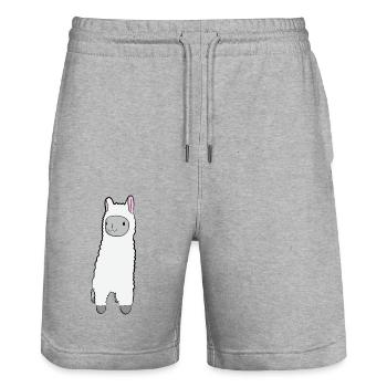 Lama Motive Jungen Mädchen Kindermode Tier Alpaka - Stanley/Stella Unisex Bio Joggingshorts Trainer  - Grau meliert - Vorne - Nik (191cm) & Marisol (170cm)